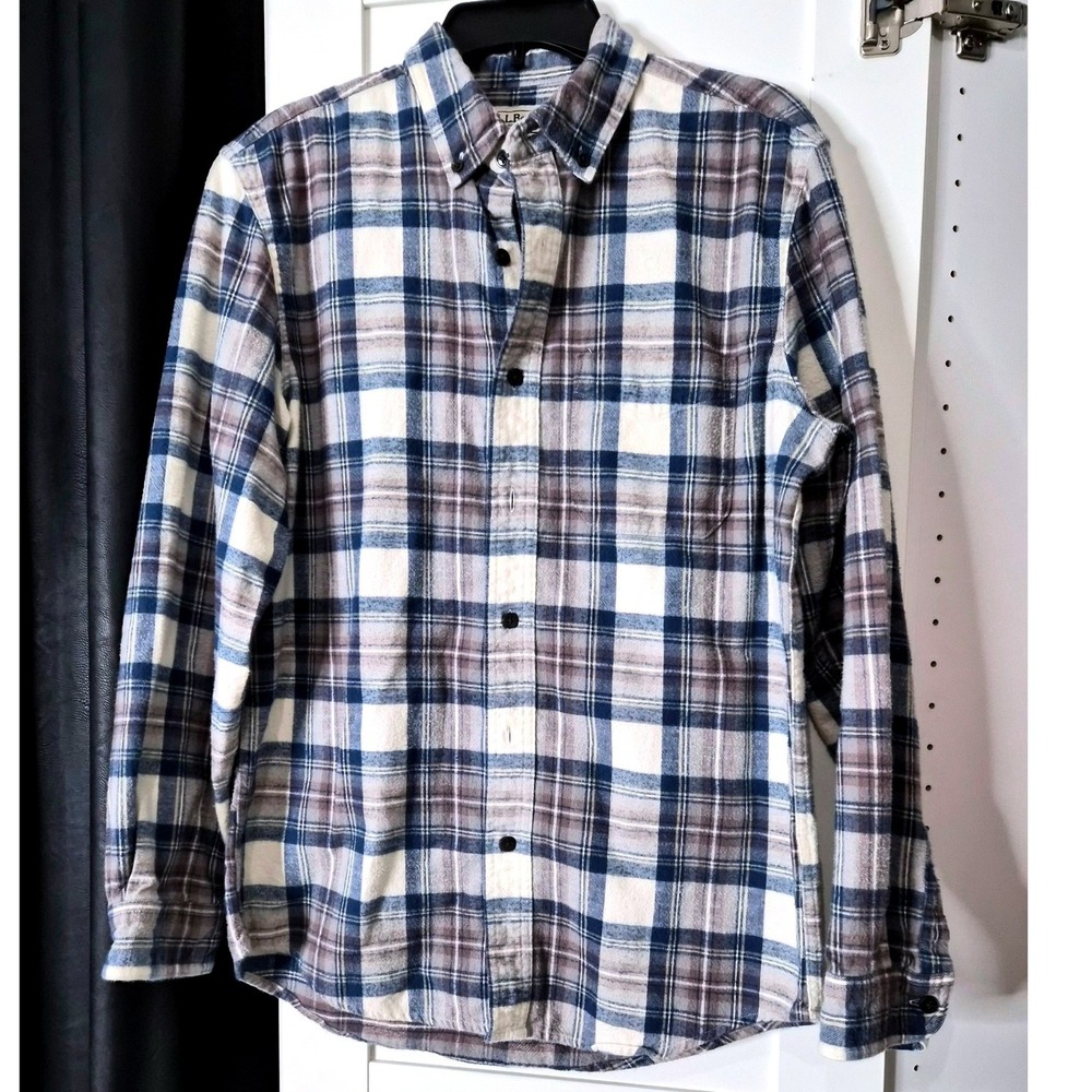 LLBean Flannel Shirt Men's M Regular Plaid Button Down Slightly‎ Fitted